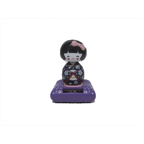 SOLAR POWER GEISHA DOLL IN PURPLE BOBBLE HEAD