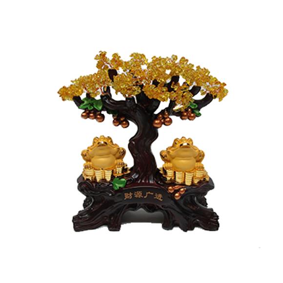 CITRINE TREE W/2 GOLD MONEY TOADS
