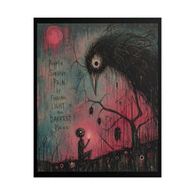 Load image into Gallery viewer, Rolled Poster — Gothic Crow Art Print with Quote “People Survive Pain by Finding Light in the Darkest Places”
