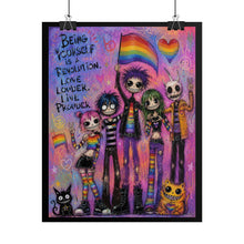 Load image into Gallery viewer, LGBTQ+ Alternative Pride Poster, Spooky Cute Rainbow Flag Character Canvas Art, Edgy Gothic Room Accent
