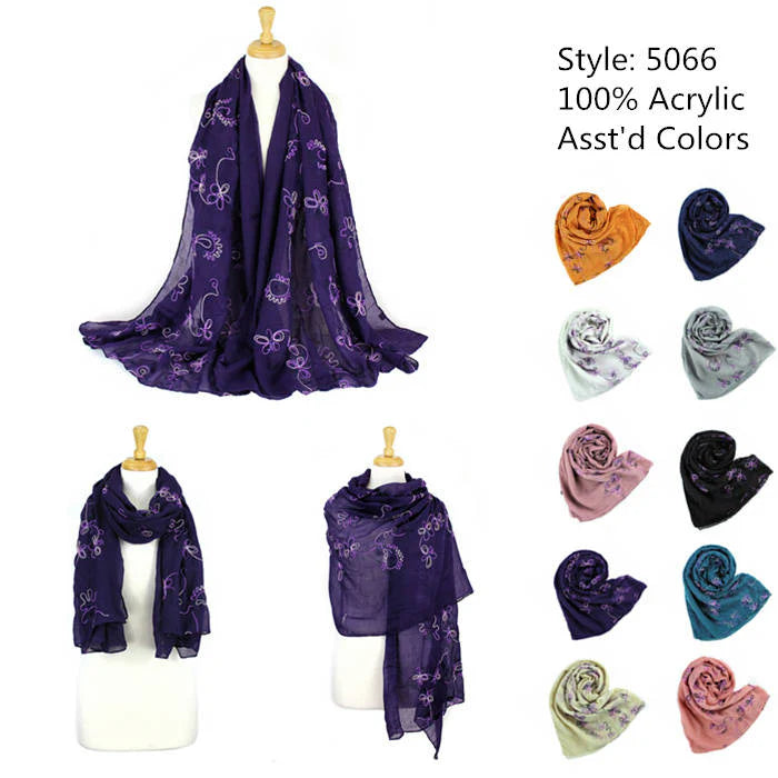12 Pack Women Lightweight EMBROIDERY Scarfs