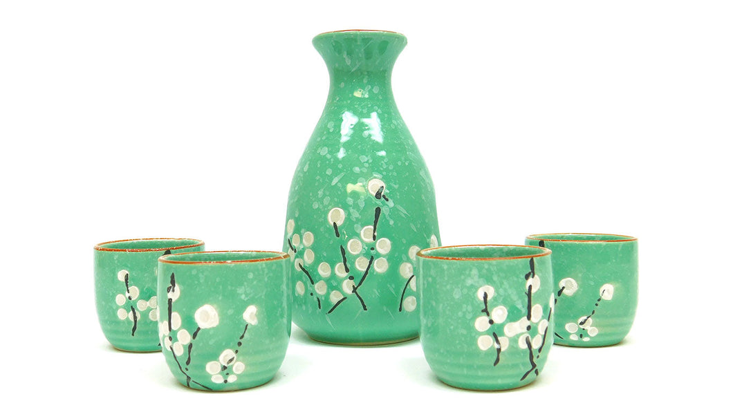 SAKI SET GREEN W/FLOWERS