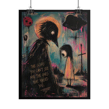 Load image into Gallery viewer, Rolled Poster — Gothic Crow and Girl Art Print with Quote “The Scars You Can't See Are The Ones That Raised You”

