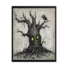 Load image into Gallery viewer, Haunted Tree Poster — Spooky Green-Eyed Tree Art Print
