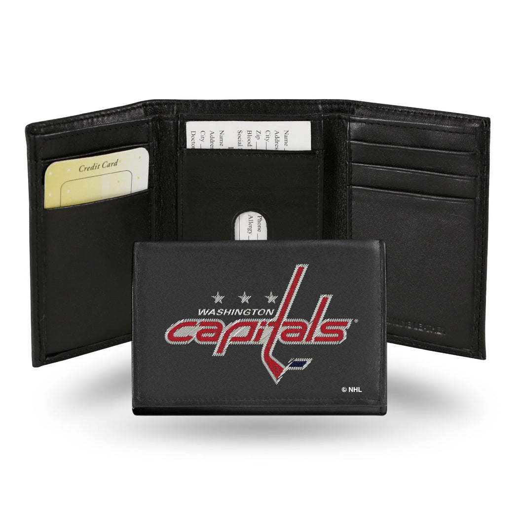WASHINGTON CAPITALS BLACK EMBROIDERED GENUINE LEATHER TRI-FOLD WALLET