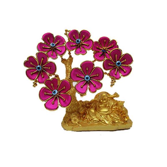 GOLD BUDDHA W/RED FLOWERS