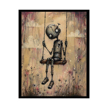 Load image into Gallery viewer, Robot on a Swing Poster - Whimsical Melancholy Art Print
