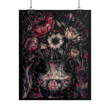 Load image into Gallery viewer, Gothic Stitched Floral Art Print – Dark Whimsy Ornate Vase &amp; Spiderweb Bouquet Wall Decor
