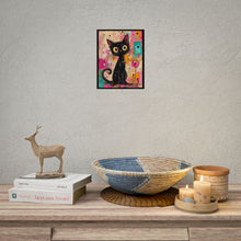 Load image into Gallery viewer, Whimsical Black Cat Rolled Poster — Colorful Cute Cat Wall Art
