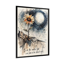 Load image into Gallery viewer, Rolled Poster — Sunflower Moon Watercolor Print with Quote: "Even the smallest light can bloom in the darkest night"
