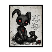 Load image into Gallery viewer, Gothic Bunny Heart Poster — 'The Toughest Battles Are Fought in Silence' Rolled Art Print
