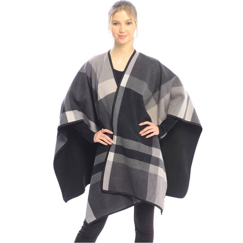 Fleece Poncho Wrap Ruana - BLACK