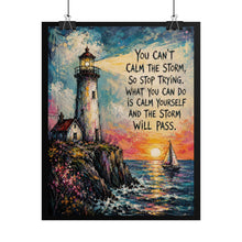 Load image into Gallery viewer, "Calm Yourself" Inspirational Lighthouse Poster – Ocean Wall Art Print
