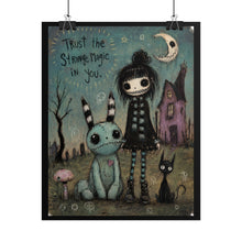 Load image into Gallery viewer, Rolled Poster — “Midnight Muse” Goth Girl with Black Cats Art Print
