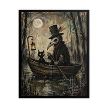 Load image into Gallery viewer, Plague Doctor &amp; Black Cat Art Poster — Gothic Halloween Rolled Print
