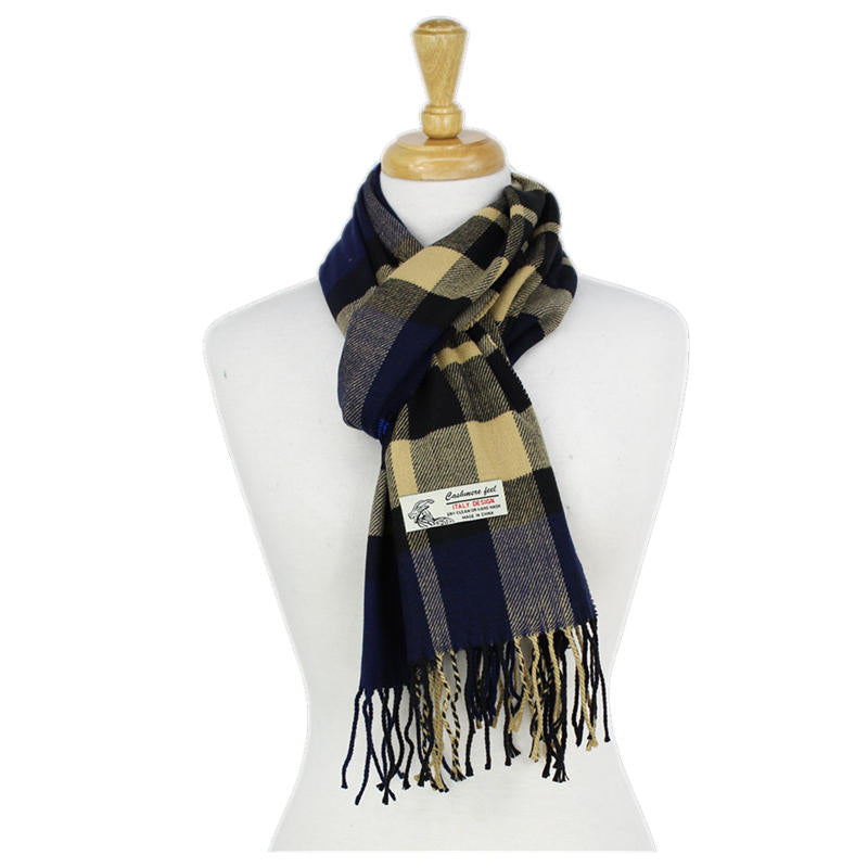 Plaid Cashmere Feel Scarf 12-pack Navy/camel