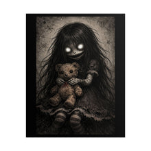 Load image into Gallery viewer, Horror Poster - Creepy Girl with Teddy Bear Artwork
