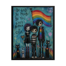 Load image into Gallery viewer, Creepy Cute Pastel Goth Friends Wall Art - Waving Rainbow Pride Flag Canvas Decor
