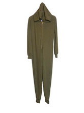Load image into Gallery viewer, Savage X Fenty Jump Suit Womens Small Olive Green Silver Sparkles Hooded Nylon
