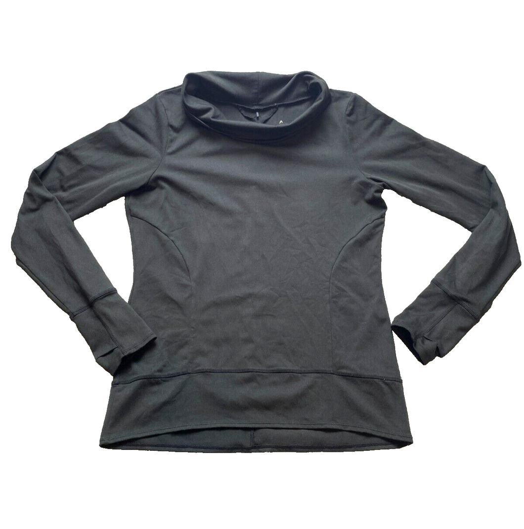 Prana Shirt Womens Small Black Foundation Rib Turtleneck Thumbhole Stretch Lady