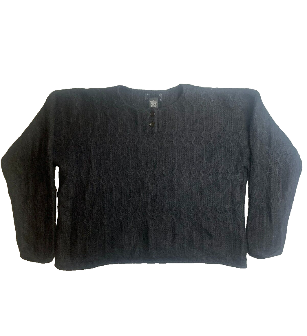 Lambswool Sweater Womens Medium Black Oversized Angora Nylon Outerwear Ladies