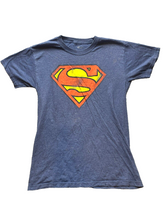 Load image into Gallery viewer, Superman Shirt Adult Medium Heather Navy Big Logo Center DC Comics Crewneck Mens
