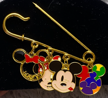 Load image into Gallery viewer, Mickey Mouse Safety Pin Charms Winking Minnie Bow Rainbow Pride Happy Disney
