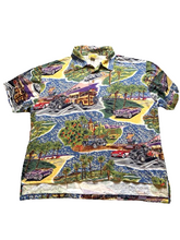 Load image into Gallery viewer, VTG Reyn Spooner Shirt Adult Medium Rainbow AOP Hollywood Hot Rod Hawaiian Mens
