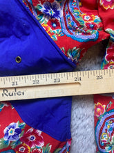 Load image into Gallery viewer, VTG LIZSPORT Liz Claiborne Jacket Women Large Red Blue AOP Paisley Flower Hooded

