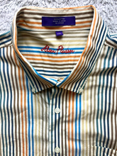 Load image into Gallery viewer, Alan Flusser Shirt Adult 2XL Beige Striped Embroidered Logo Pocket Casual Mens
