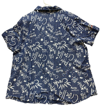Load image into Gallery viewer, Disney Shirt Womens 1X Denim Blue Button Up Chambray AOP Graffiti Cruella De Vil
