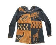 Load image into Gallery viewer, VTG Lisa International Sweater Womens Medium Safari Animal Cardigan Rayon Ladies
