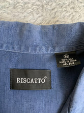 Load image into Gallery viewer, RISCATTO Shirt Adult Medium Blue Button Up Silk Tree Hawaiian Aloha Casual Mens
