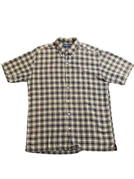 Ralph Lauren Shirt Adult Medium Navy Blue Yellow Plaid Greggor Button Up Mens