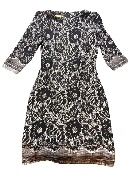 Lavina Dress Womens 44 Black White Lace Lined Flower Boho Bodycon Shift Ladies