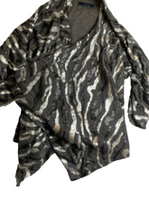 Load image into Gallery viewer, Lumiere Sweater Womens Large Black Asymmetrical Waterfall Sequins Boho Cardigan
