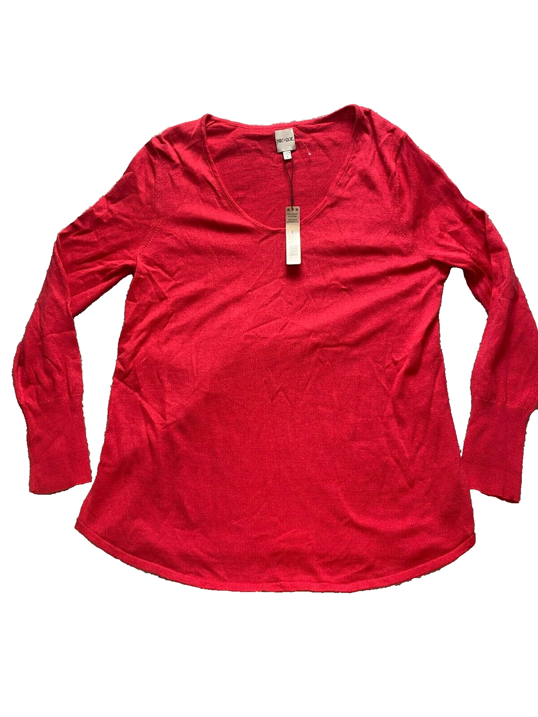 Nic Zoe Sweater Womens Large Red Oversized Viscose Ribbed Knit Outerwear NWT