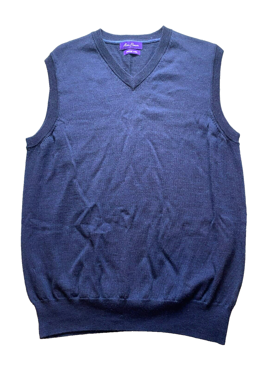 Alan Flusser Vest Adult Medium Navy Blue Merino Wool Nylon Spandex Sweater Mens