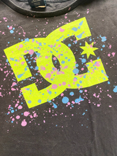 Load image into Gallery viewer, DC Shirt Womens Small Black Fade Neon Big Logo Streetwear Skater Pullover USA
