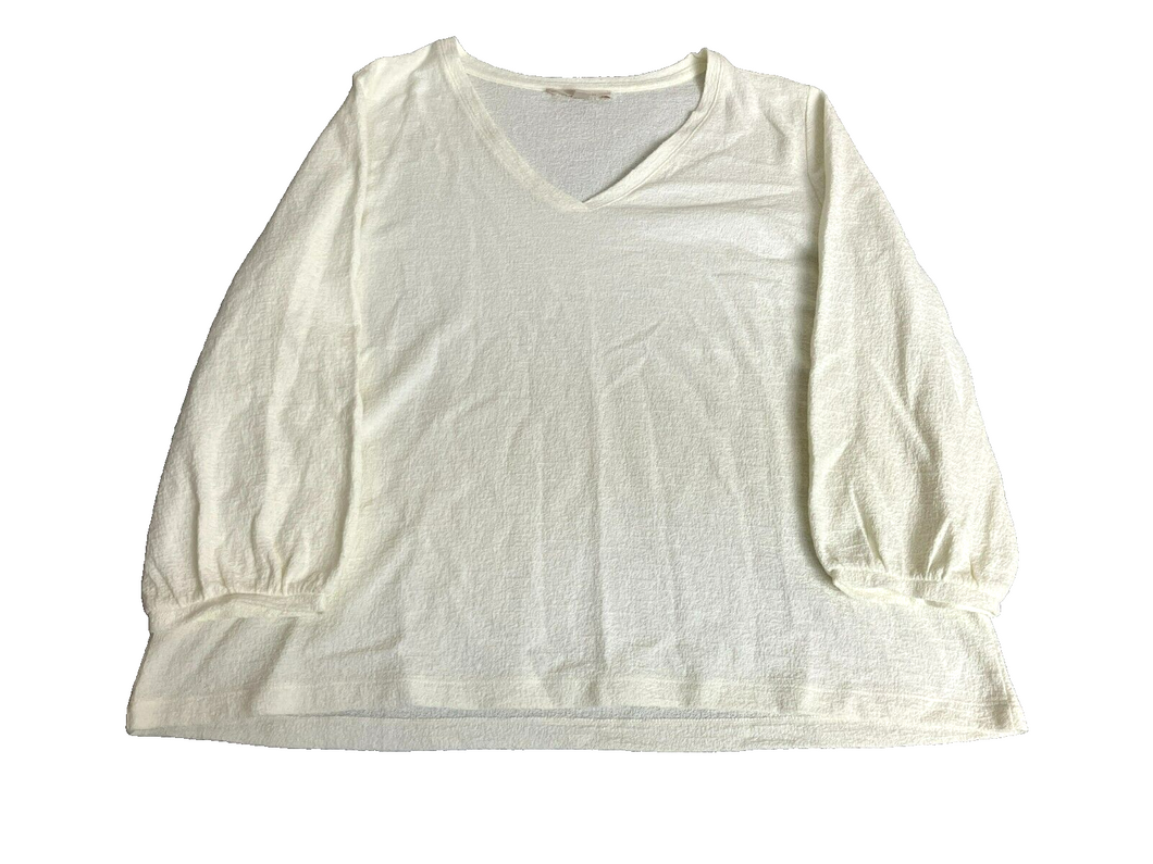 Garnet Hill Shirt Womens Large Off White Oversized Linen Blend V-Neck Blouse