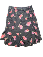 Load image into Gallery viewer, Torrid Skirt Womens 1 (35" Waist) Black AOP Flower Boho Faux Wrap Hi Low Rayon
