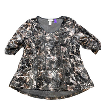 Load image into Gallery viewer, Catherines Shirt Womens 1XWP Black Velvet AOP Floral Boho Nylon Spandex Petite
