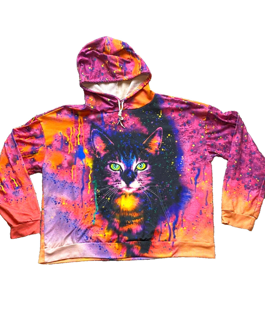 3D Cat Sweatshirt Womens 2XL XXL Rainbow Oversized Masquerade Hoodie AOP Ladies
