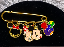 Load image into Gallery viewer, Mickey Mouse Safety Pin Charms Winking Minnie Bow Rainbow Pride Happy Disney
