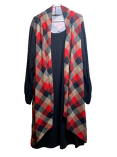 Load image into Gallery viewer, Haani Dress Womens 3X Plus Black Red Gray Plaid Lagenlook Cardigan Rayon Spandex
