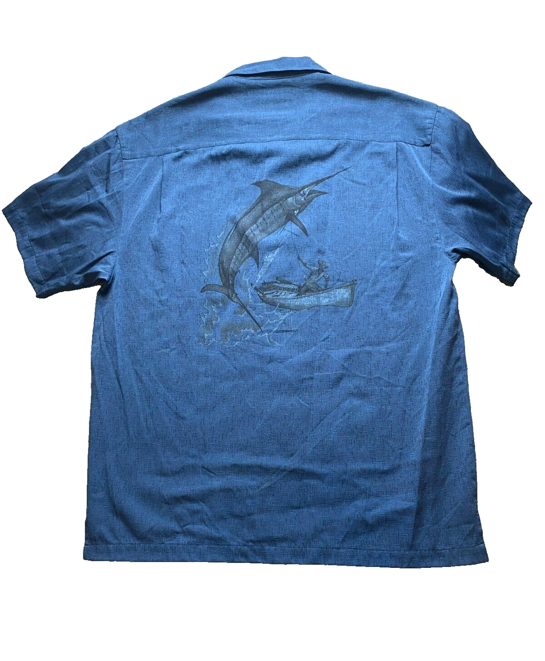 Guy Harvey Shirt Adult Large Blue Button Up AFTCO Bluewater Marlin Fish Boat Men