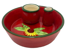Load image into Gallery viewer, French Olive Dish Red Sunflower BonCera Hand Crafted NEW

