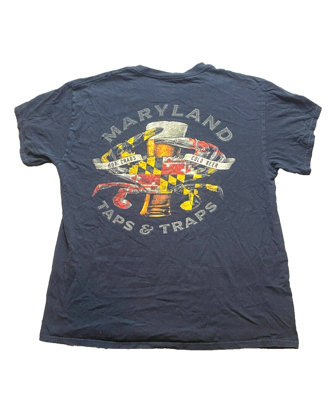 Maryland Shirt Adult Large Black Hot Crabs Cold Beer Taps & Traps Crewneck Mens