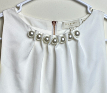 Load image into Gallery viewer, Ted Baker Dress Womens 1 Extra Small Floral Pearl Bodycon Midi White Pink
