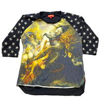 Load image into Gallery viewer, Asphalt Shirt Womens 2XL XXL Navy Blue Oversized AOP Battle of the Greek Gods
